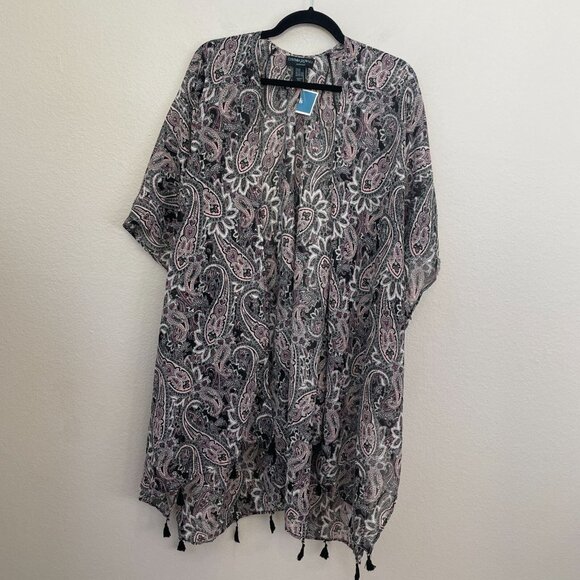 NEW Cynthia Rowley Womens Plus 2X Paisley Kimono Cardigan Tasseled Hem - Picture 8 of 11
